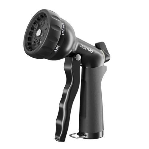 RESTMO Garden Hose Nozzle, Heavy Duty Water Hose Nozzle with 7 Adjustable Spray Patterns, High Pressure Hand Sprayer with Flow Control, for Watering Plants & Lawns, Washing Cars & Pets, Flash Black - color: Flash Black
