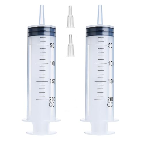 2 Pack 200ml Large Plastic Syringes for Scientific Labs, Liquid Dispensing Metric, and Multiple Uses - style: 200ml