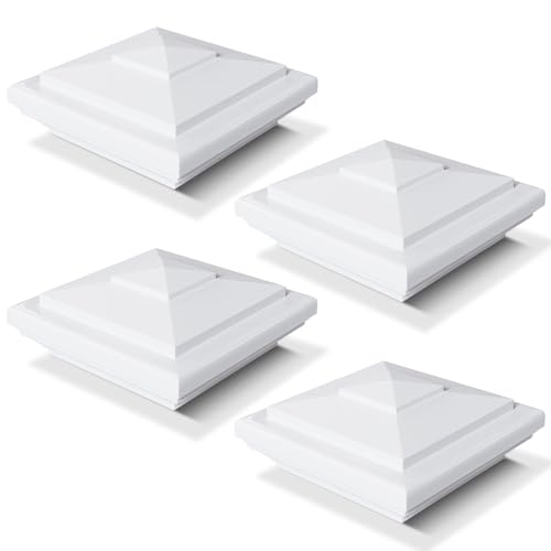 VIVIDA 4" x 4" Vinyl Fence Post Caps, White New England PVC Post Cap, 4 PCS | Actual 4" x 4", New England Plastic Post Cap, PVC Square Top Cover, For Vinyl Fences, Mailboxes & Decks - color: White-4 Pack, size: Actual 4" x 4"