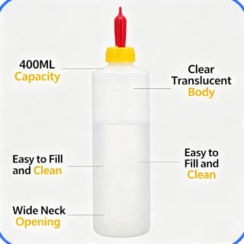 5Pack 400ML Goat and Lamb Feeding Bottles with Silicone Nippl | Small Livestock Milk Feeder Kit for Sheep,Piglets,Calves,Orphaned Animals,Hand-Rearing Nursing Set with 5 Replacement Nipples