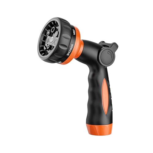 Garden Hose Nozzle Heavy Duty -Thumb Control Spray Nozzles for Garden Hose High Pressure, 7 Patterns Water Hose Nozzle for Car Wash, Watering Lawn and Pets