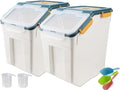 50LB Large Flour Storage Container Bin,2 Pack Airtight Plastic with Wheels Seal Locking Lid Dispenser Organizer Bin with Measuring Cup & Scoop for Flour, Rice, Grain 100LBS Total Capacity(Blue) - color: Blue/50lbs,2counts