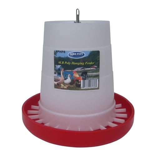 FARM-TUFF Hanging Poultry Feeder, 6lb Capacity - BPA-Free Plastic Chicken Feeder with Adjustable Feed Flow - Semi-Opaque Gravity-Fed Design for Backyard Flocks, Chickens, Ducks & Turkeys