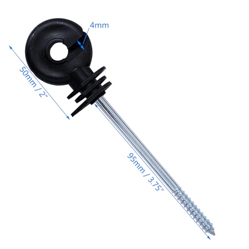 50x 5.9 Inch Electric Fence Wire Insulator Stand Off Screw in Insulator Fence Post Insulator Long Arm Wood Post Insulator for Tape Rope Electric Wire Animal Agricultural Garden Fence Black