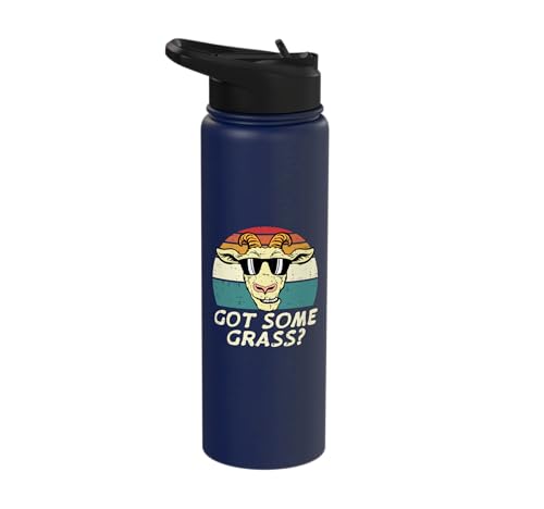 Goat Got Some Grass Retro Farm Animal Farmer Men Women Kids Stainless Steel Insulated Water Bottle - color: Navy Blue