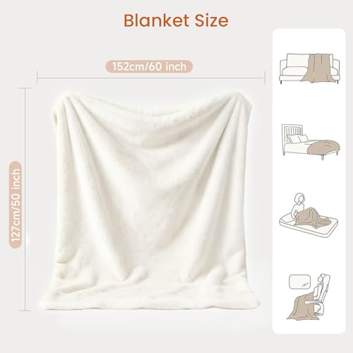 Heated Throw Blanket with Built-in Button Controller 50"x60" Electric Blanket with Soft Flannel Sherpa Fleece 4 Heat Settings 4-Hour Auto Shut Off Overheat Protection for Couch Bed and Office - color: White, size: Throw