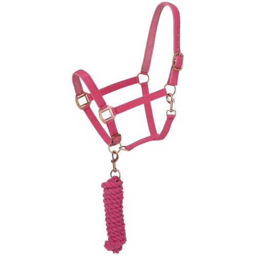 Tough1 Padded Horse Halter with Antique Hardware and Lead Rope - color: Pink