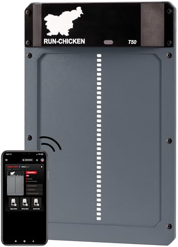 RUN-CHICKEN Door T50 – Automatic Chicken Coop Door Opener, Battery Powered & Weatherproof Aluminum, Smart App & Timer Control, Predator Proof, Easy Install, Reliable All-Season Performance (Gray)