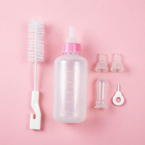 Pet Nursing Bottle Kit,Kitten Puppy Bottles for Nursing Newborn Pet Feeding Bottle with Replacement Nipples Cleaning Brush Hole Puncher,Anti Choking Slow Flow Hand Feeding for Small Animals(Pink) - color: Pink