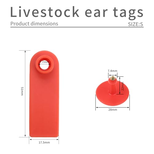 500pcs Farm Animal Ear Tags Numbered 001-500 Livestock Identification for Cattle Cows Hogs Pigs Sheep Goats (500, Small-Red) - color: Small-red