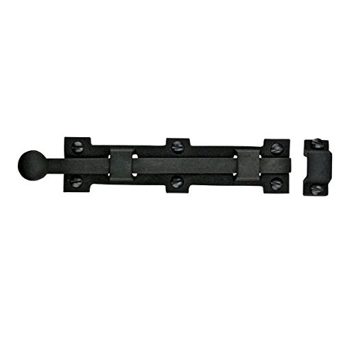 Renovators Supply Manufacturing Slide Bolt Latch 8 3/4 in. Black Wrought Iron Ball Tip Style Slide Bolt with Mounting Hardware Pack of 2