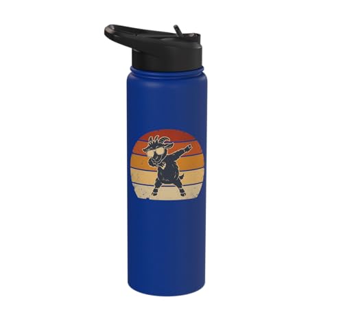 Dabbing Goat Funny Farm Animal Kids Retro Sunset Cool Stainless Steel Insulated Water Bottle - color: Royal Blue