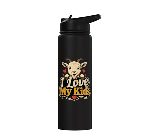 Goat Lover Farm Kids Animal Heart Cute Stainless Steel Insulated Water Bottle - color: Black