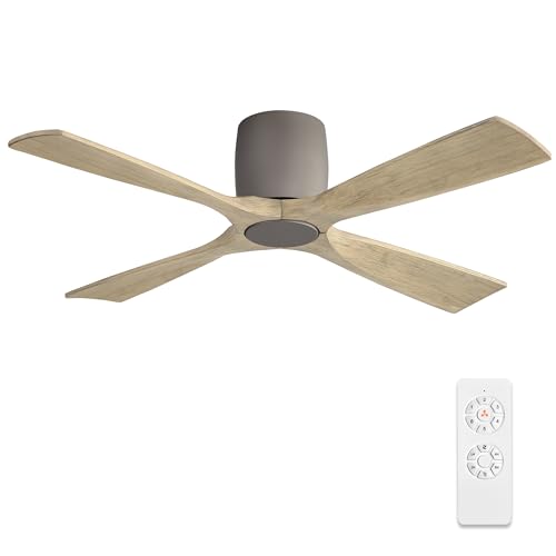 LEDLUX 48" Flush Mount Ceiling Fan without Light, 4 Reversible Blades, 6-Speed Noiseless DC Motor, Low Profile Hugger Ceiling Fan No Light for Living Room, Kitchen, Bedroom, Graphite and Gray - color: Graphite and Gray