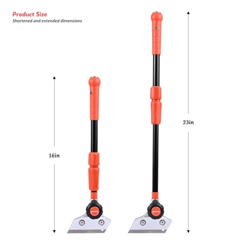 EHDIS Retractable Razor Blade Scraper Long Handle Heavy Duty Floor Scraper with Rotatable Head and 10pcs Replace Blades for Cleaning Glass, Tile, Floor, Wall,Door