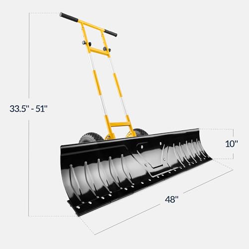 Best Choice Products 48in Heavy-Duty 2-Wheel Snow Pusher Hand Plow for Snow Removal w/Wheels, Adjustable Handle, Blade Angle - Yellow - color: Yellow, size: XL 48in w/Wheels