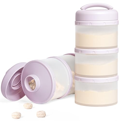 Termichy Stackable Formula Dispenser Portable: Milk Powder Container to go | Separated Compartments Premeasure Storage - Mess-Free Funnel Spout for No-Spill Pouring - for Home or Travel Use - color: Light Purple