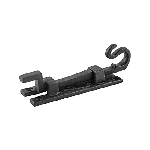 Renovators Supply Manufacturing Door Lock Latch 5 in. Black Wrought Iron Pig Tail Tip Styled Necked Offset Slide Bolt Latch with Mounting Hardware - size: Pack of 1, style: Antique