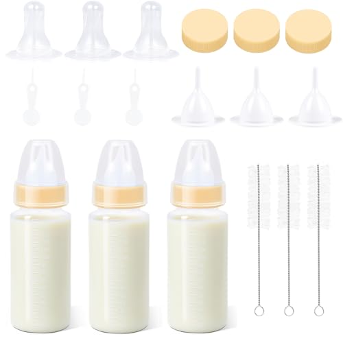 ASEVAT 5 oz 3PackPet Feeding Bottle, Anti-Choking Puppy Feeder Design,with 3pcs Replaceable and Reusable Silicone Nipples for Feeding Puppies, Kittens, Small Animals - color: Yellow