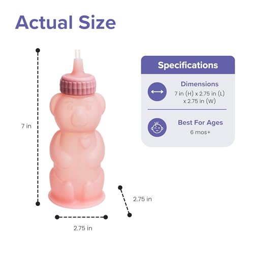 TalkTools Honey Bear Silicone Straw Cup, Dishwasher Safe Baby Drinking Bottle, Premium Food-Grade Material, Honeybear Sippy Cup for Ages 4+ Months, Kids and Toddlers (Single 8oz) (Bubblegum) - color: Bubblegum