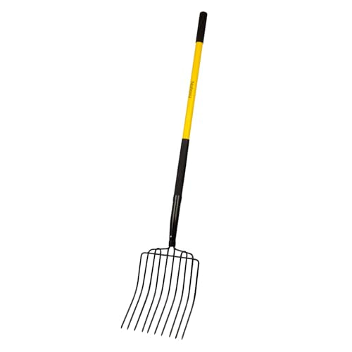 Nohovu Heavy Duty 10 Tine Pitchfork with Fiberglass Handle, 56 Inch Garden Fork for Hay, Compost, Mulch & Yard Work