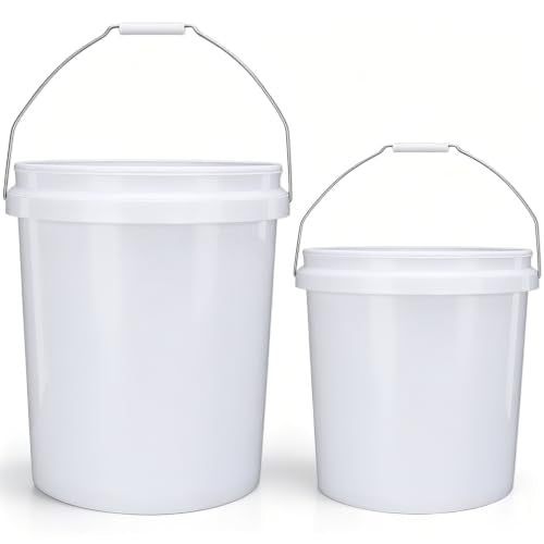 5 Gallon Large & 2.5 Gallon Small Bucket Set with Handle (2 Pack), Plastic Bucket for Cleaning Car Wash Paint Garden Outdoor, Food Grade Plastic Container for Water Kitchen Storage, White - size: 1 x 5 Gallon & 1 x 2.5 Gallon