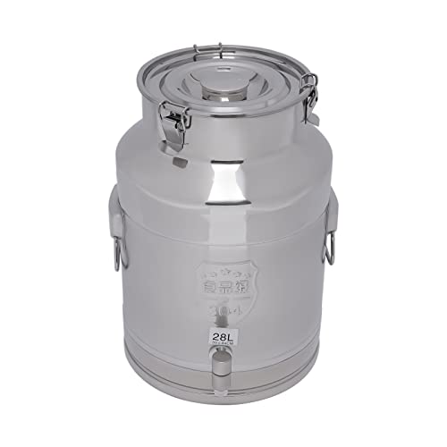 7.4 Gallon Milk Can with Spout, 28L Milk Container Stainless Steel Bucket with Locking Sealed Lid, Airtight Food Storage Container for Home, Farm, Commercial Kitchen (7.4 Gallon/28L) - size: 7.4 Gallon/28L
