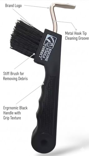 Horse Hoof Pick with Brush, Soft Touch Ergonomic Black Handle, Durable Hoof Cleaning Tool for Horses, Ponies & Farrier Hoof Care