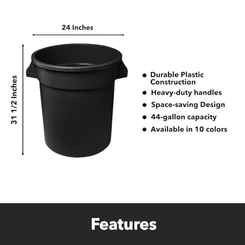 Feed and Seed Storage Container, 44 Gallon Black Round Commercial Trash Can/Ingredient Bin, Food Storage Plastic Bin, Use in Agricultural, Gardening, or Household - color: Black, size: 44 Gallon Container Only