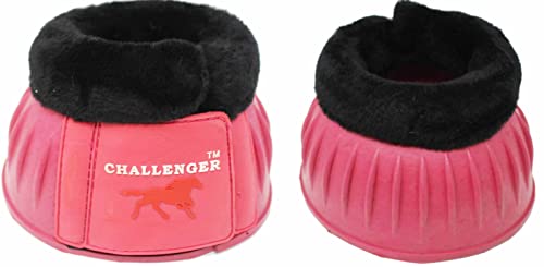 CHALLENGER Horse Training Ribbed Rubber Hoof Impact Overreach Protection Fleece Lined Bell Boots 41HI01 - color: Pink, size: Medium