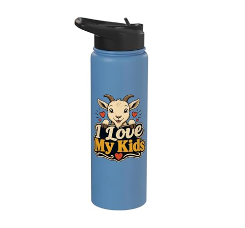 Goat Lover Farm Kids Animal Heart Cute Stainless Steel Insulated Water Bottle - color: Light Blue