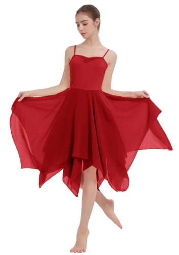 Women's Lyrical Dance Costume Halter Lyrical Dance Dress Irregular Hem Ballet Contemporary Dancewear - color: B27-red, size: X-Large