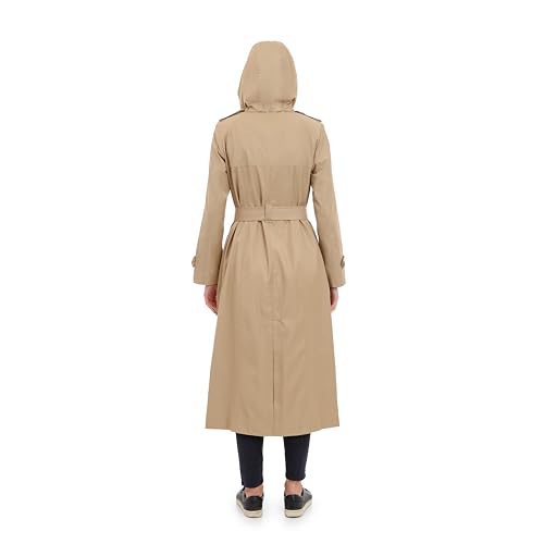 LONDON FOG womens Single Breasted Long Trench Coat With Epaulettes and Belt - color: Br Khaki, size: Small