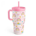 SANDJEST Rainbow Stainless Steel Tumbler 20oz with Handle and Silicone Straw Locking Lid for Kids Girls, Birthday Christmas Back to School - color: Rainbow