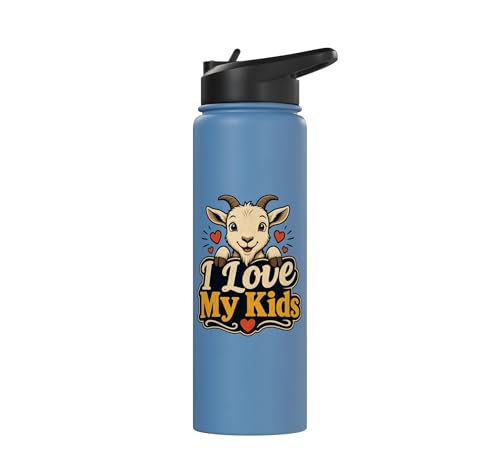 Goat Lover Farm Kids Animal Heart Cute Stainless Steel Insulated Water Bottle - color: Light Blue