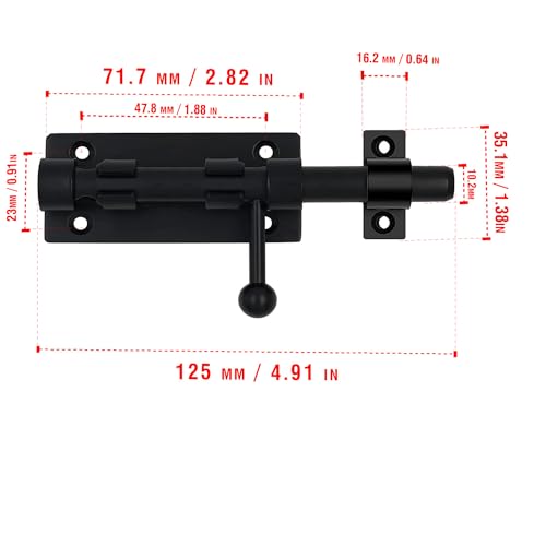 Slide Bolt Gate Latch, 4.9 Inch Heavy Duty Solid Stainless Steel Bolts Latches,for Fence, Yard Doors, Garages, Bedrooms, Cupboards and Window (2 Pack, Black) - color: 4.9" Slide Latch - 2 Pack