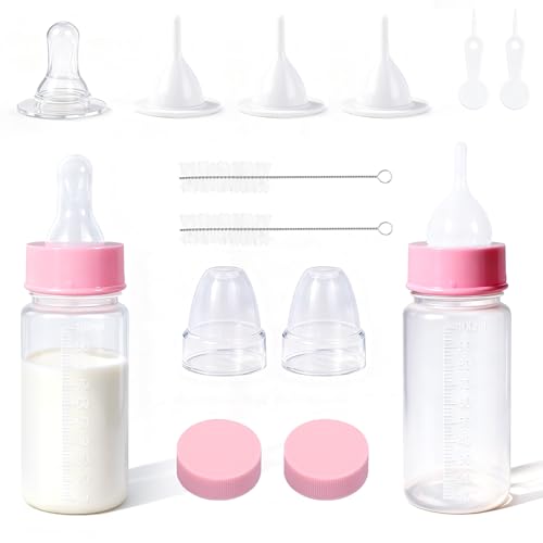 DEMORA Kitten Bottle Feeding Kit, Graduated Nursing Feeding Bottles for Pet Kitten Puppy Hamster Rabbit with Two Kinds of Replaceable Nipples Feeder (Clear, 3.4 oz) - size: 3.4 Ounce