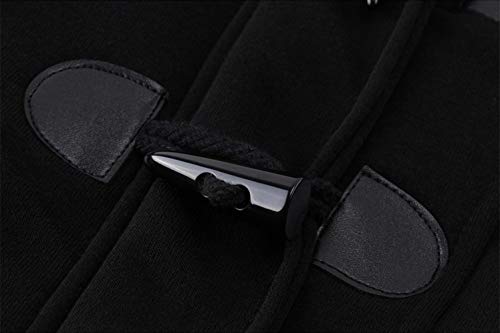 JiangWu Womens Fashion Horn Button Fleece Thicken Coat with Hood Winter Warm Jacket - color: Black, size: Medium