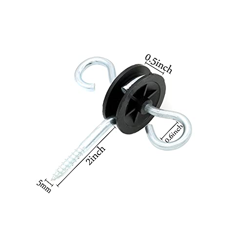 2 Rings Electric Fence Screw-in Gate Handle Anchor, Black, 4 | Wood Post Screw-in Insulator