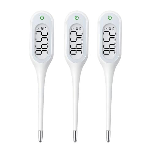 8 Second Basal Thermometer for Adults & Kids, Accurate & Safe, Pack of 3 | Fever Alarm and Memory Recall, Oral, Ovulation or Underarm Use - size: 3 Pack