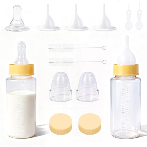 DEMORA Kitten Bottle Feeding Kit, Graduated Nursing Feeding Bottles for Pet Kitten Puppy Hamster Rabbit with Two Kinds of Replaceable Nipples Feeder (Clear, 5 oz)