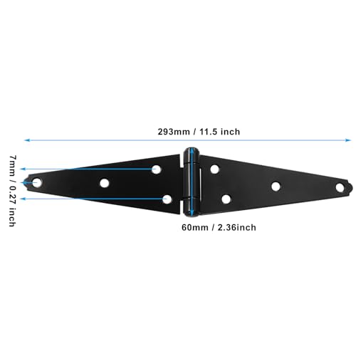 Hordion 4Pcs Strap Hinge Shed Door Hinges, 6 Inch Heavy Duty Gate Hinges | Black Tee Hinge with Screws for Fence Wood Gate Cabinet Door - size: 6 Inch, 4Pcs