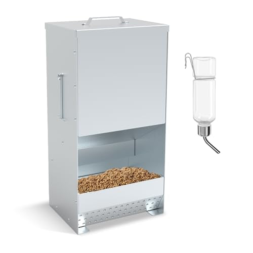 Metal Rabbit Feeder, 5-Pound Capacity Rabbit Feeder, Outdoor Small Animal Feeder for Rabbits, Chicks, Cats, Guinea Pigs, Free Large Capacity Small Animal Water Bottle