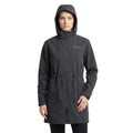 Women's Waterproof Long Rain Jackets Raincoats with Adjustable Hood | Lightweight Outdoor Activities Rain Shell Relaxed Fit Drawstring Waist Windbreaker Breathable Mesh-Lined Trench Coat - color: Black, size: Large