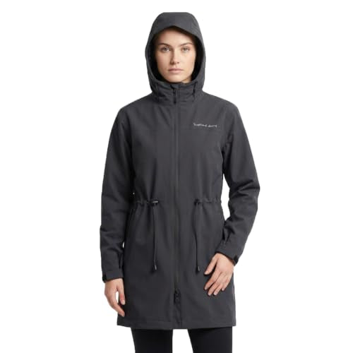 Women's Waterproof Long Rain Jackets Raincoats with Adjustable Hood | Lightweight Outdoor Activities Rain Shell Relaxed Fit Drawstring Waist Windbreaker Breathable Mesh-Lined Trench Coat - color: Black, size: Large