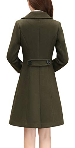 chouyatou Women Elegant Notched Collar Double Breasted Wool Blend Over Coat - color: Army Green, size: Medium
