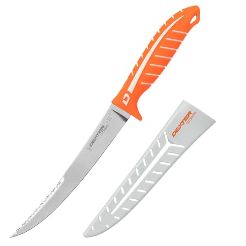 Dexter Outdoors Dextreme Dual Edge 8" Stiff Fillet Knife with Sheath | Stiff dual edge high-carbon stainless blade for firm control on big fillets. Protective sheath included for transport. - style: 8" Dual Edge Stiff