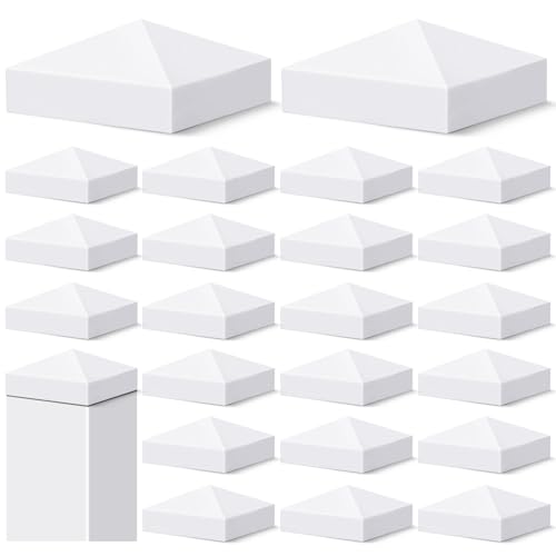 VIVIDA 5 Inch Vinyl Fence Post Caps, White PVC Fence Post Caps, 24 Pack | Actual 5" x 5", Pyramid PVC Post Caps, Waterproof Plastic Deck Top Cover, For Vinyl Fence, Lamp, Deck, Mailbox - size: 5" x 5" (24 PCS)