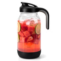 64 oz (2 Qt) Glass Mason Jar Pitcher with Pour Spout Lid & Handle | Airtight Leak-Resistant Flip-Top, Wide Mouth for Ice & Fruit, Non-Slip Silicone Base, Measuring Marks, Fridge Water/Iced Tea - color: Black, size: 64 Ounces