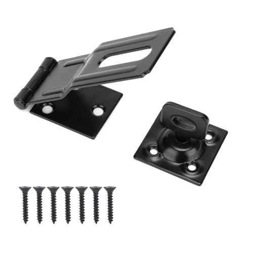 4.5" Swivel Staple Safety Hasps Latches with Twist Knob, Black 1Pcs | Stainless steel gate door hasp lock, safety packlock clasp brushed finish lock latchs for fence, gate, cabinet, pet cage - color: Black